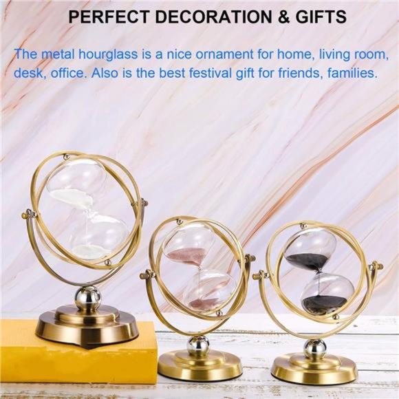 Brass Hourglass 60 Minute, 720° Rotating Vintage Metal Sand Timer, Large Black - Picture 5 of 7